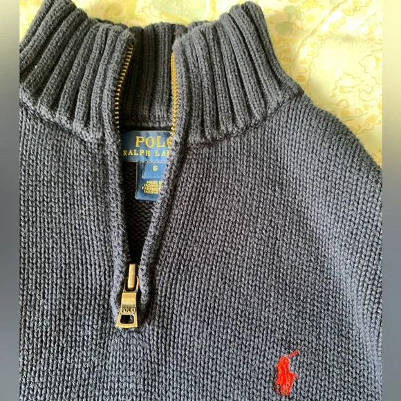 Kids Polo Ralph Lauren Navy Blue Quarter Zip Sweater - Picture 5 of 5